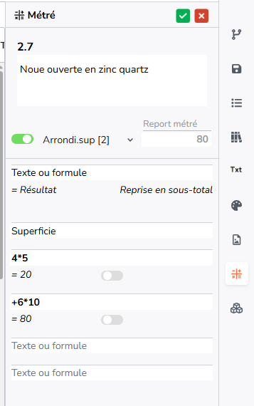 enchainement calculs métrés