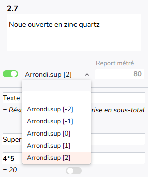 arrondis métrés