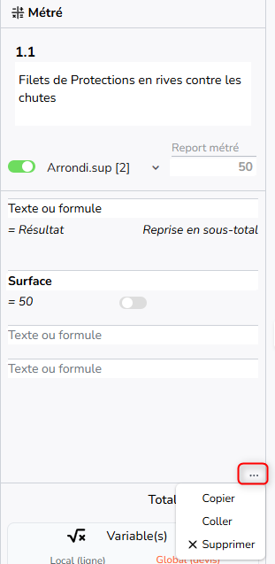 copier, coller, supprimer métré