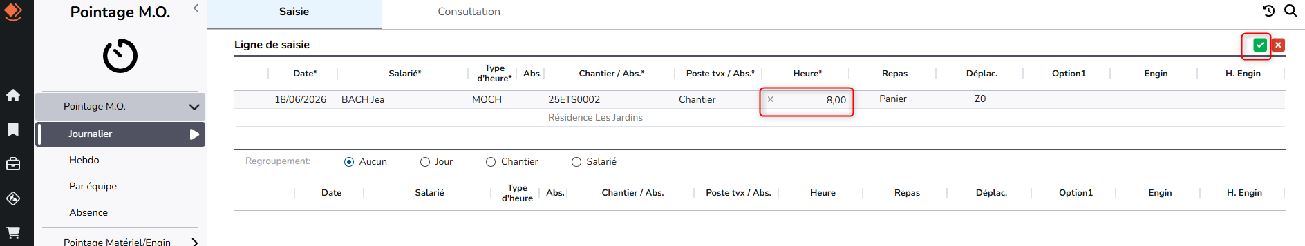 validation pointage