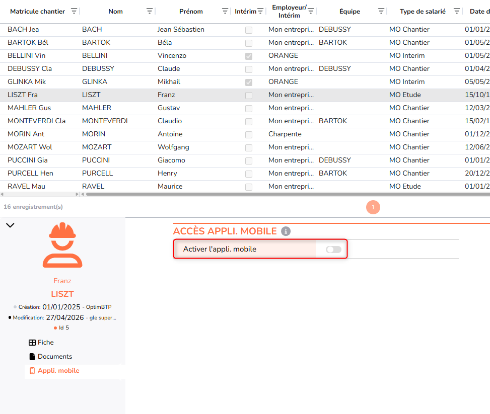 Activation accès application mobile