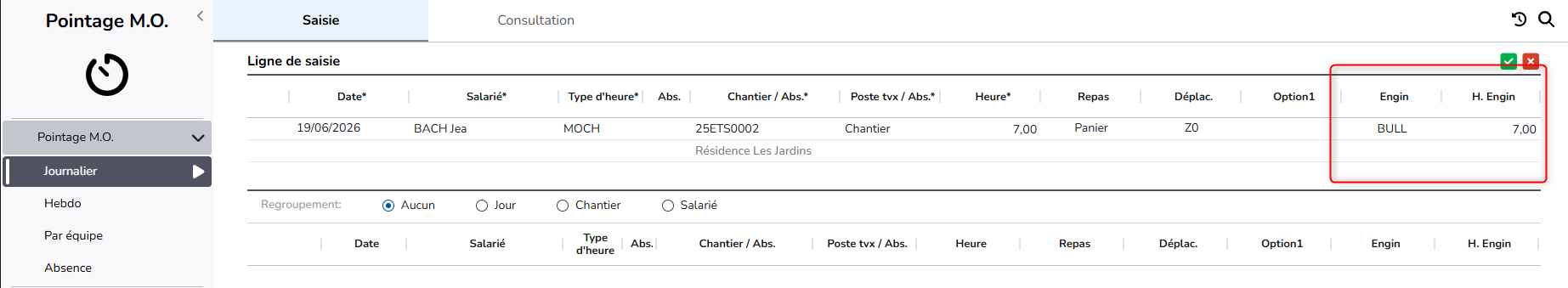 association heures engin