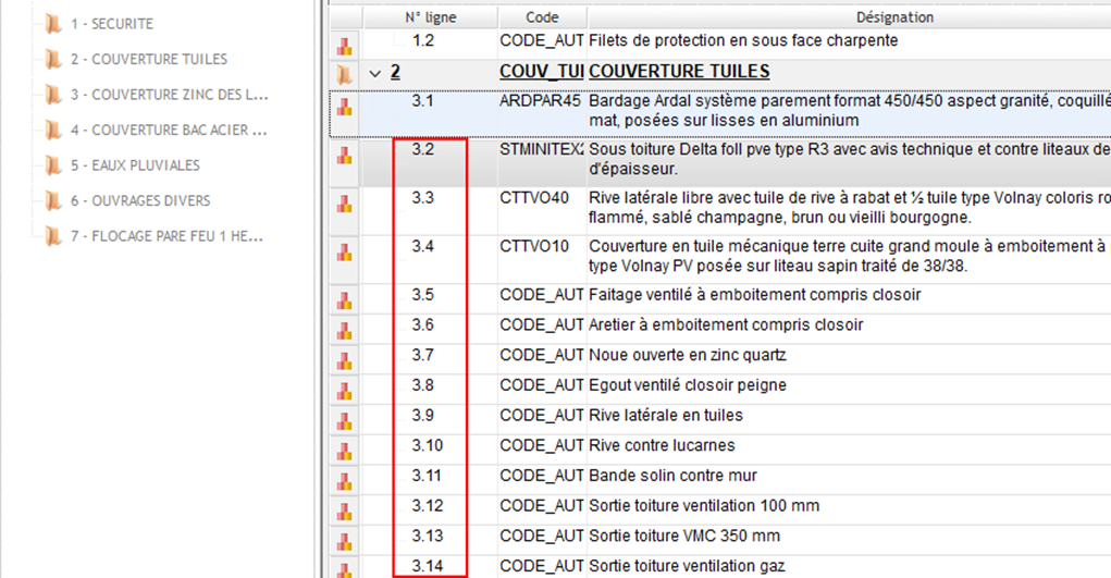 Recalcul automatique la numérotation des lignes suivantes en fonction de votre saisie.