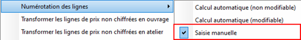Saisie manuelle des lignes