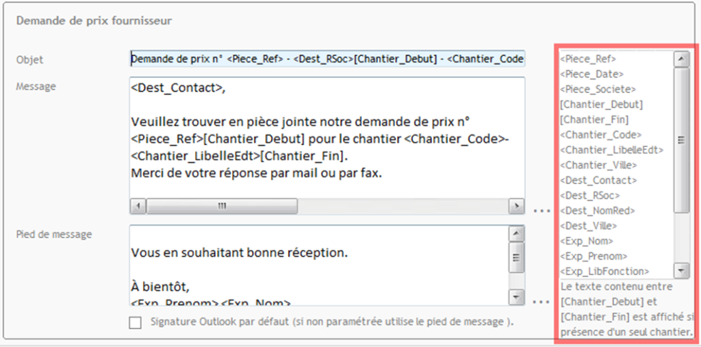 Personnalisation des modèles d'email