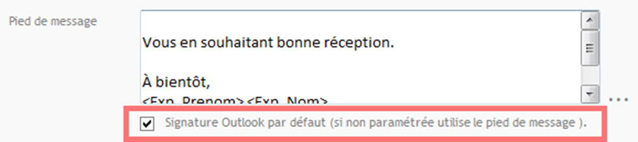 L'utilisateur peut opter pour la signature d'Outlook