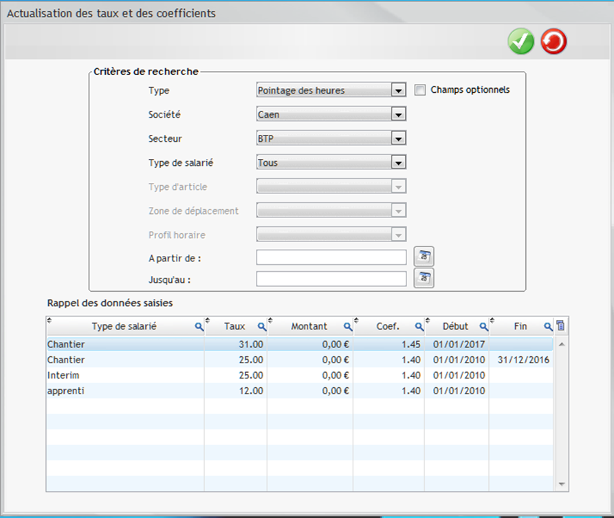 Actualisation des taux et des coefficients dans Optim'BTP Entreprise