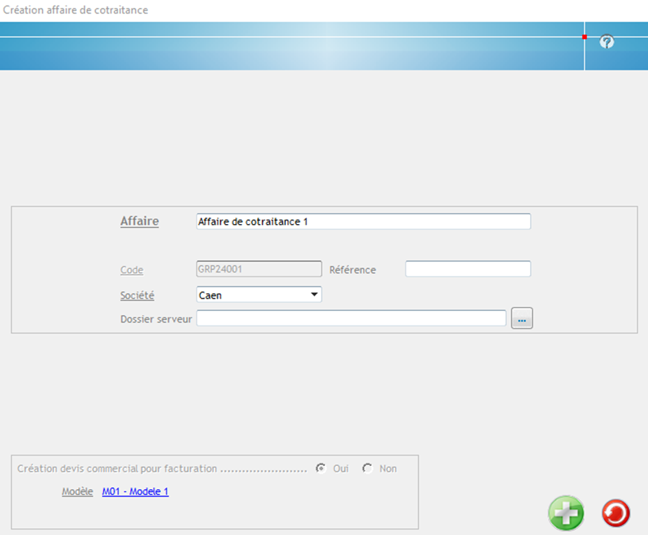 Ecran Création affaire de cotraitance