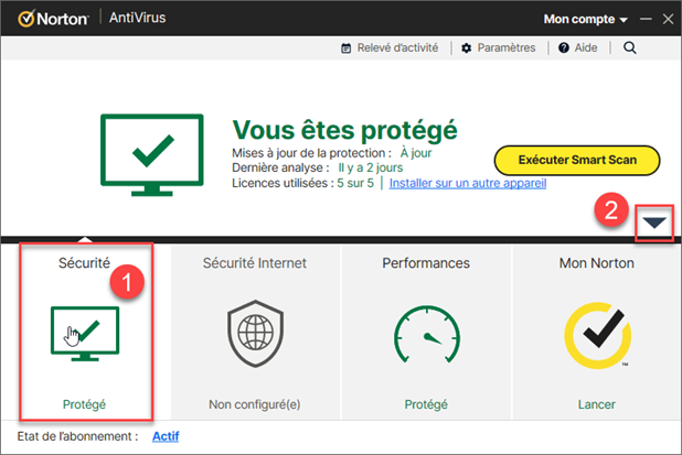 Capture de l'écran Sécurité de l'appareil de Norton Antivirus