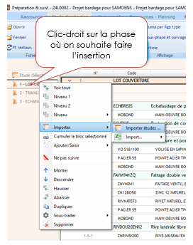 Capture de l'import de lignes dans une phase d'une étude