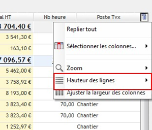 Modifier les hauteurs de lignes