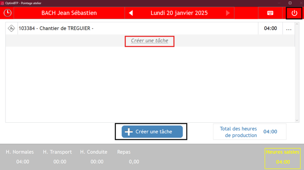Capture d'écran de la fenêtre  affichée après la navigation et permettant la saisie d'une nouvelle tâche