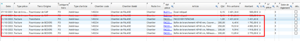 Capture de l'écran montrant les majorations reportées dans la synthèse