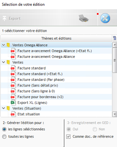 Capture d'écran de la fenêtre de Sélection de l'édition