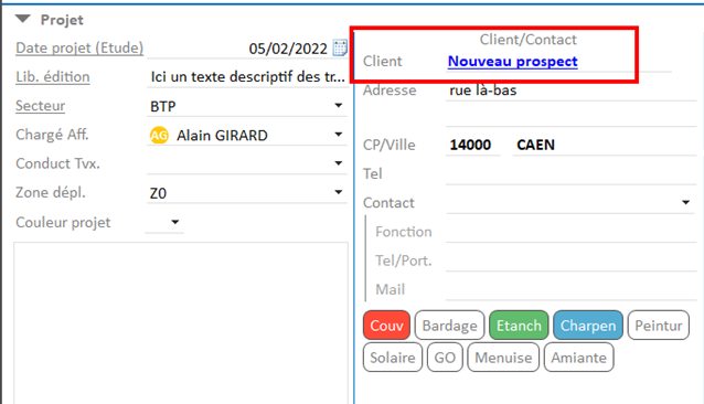 Création d'un devis depuis un projet
