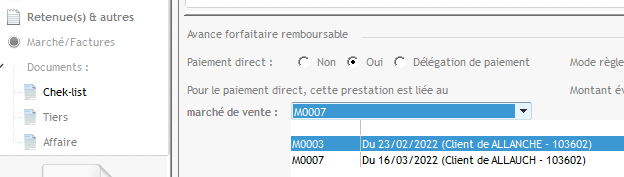 Capture de l'écran Retenues et autres de la sous-traitance avec le paiement direct