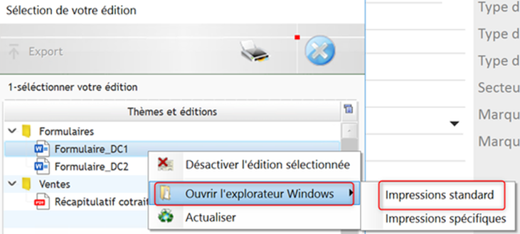 Capture d'écran de l'impression d'une édition dans le logiciel Optim'BTP Entreprise