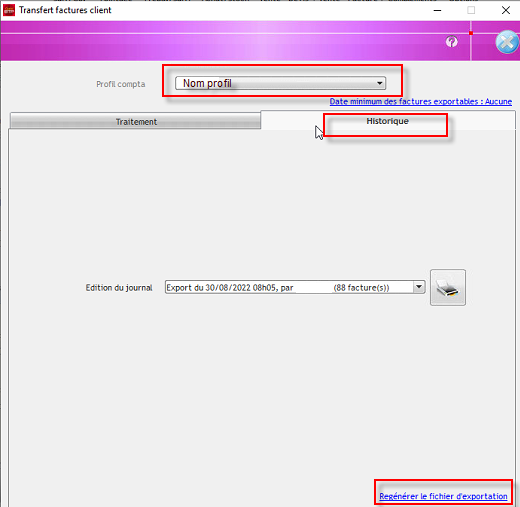 Regénérer un fichier d'export