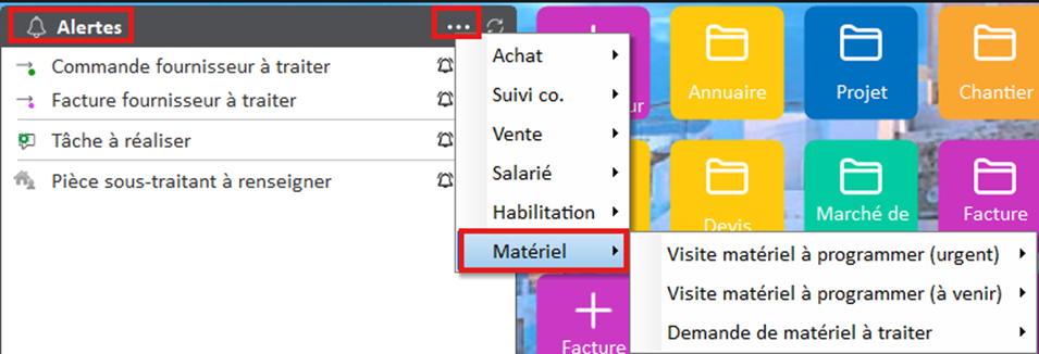 Création d'une alerte sur le Widget de l'écran d'accueil d'Optim'BTP Entreprise