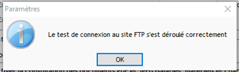 Capture du message de confirmation du test de la connexion avec le serveur