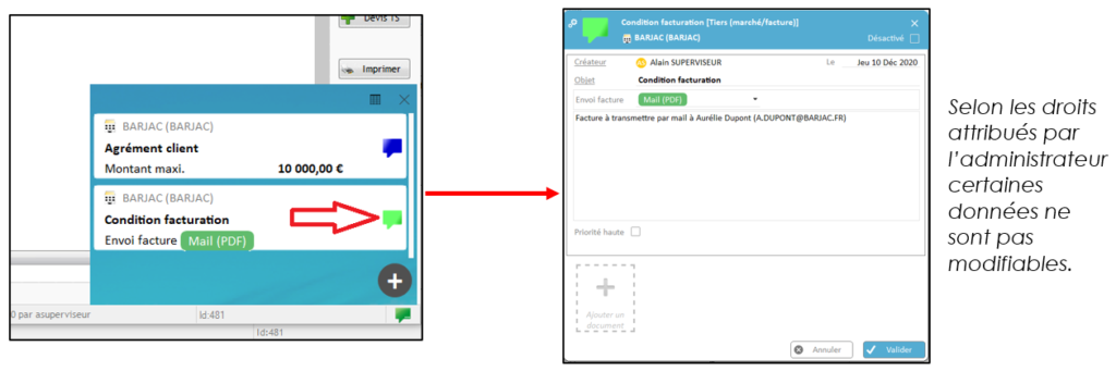 Capture d'écran et schéma explicatif de la consultation et ou modification d'un message