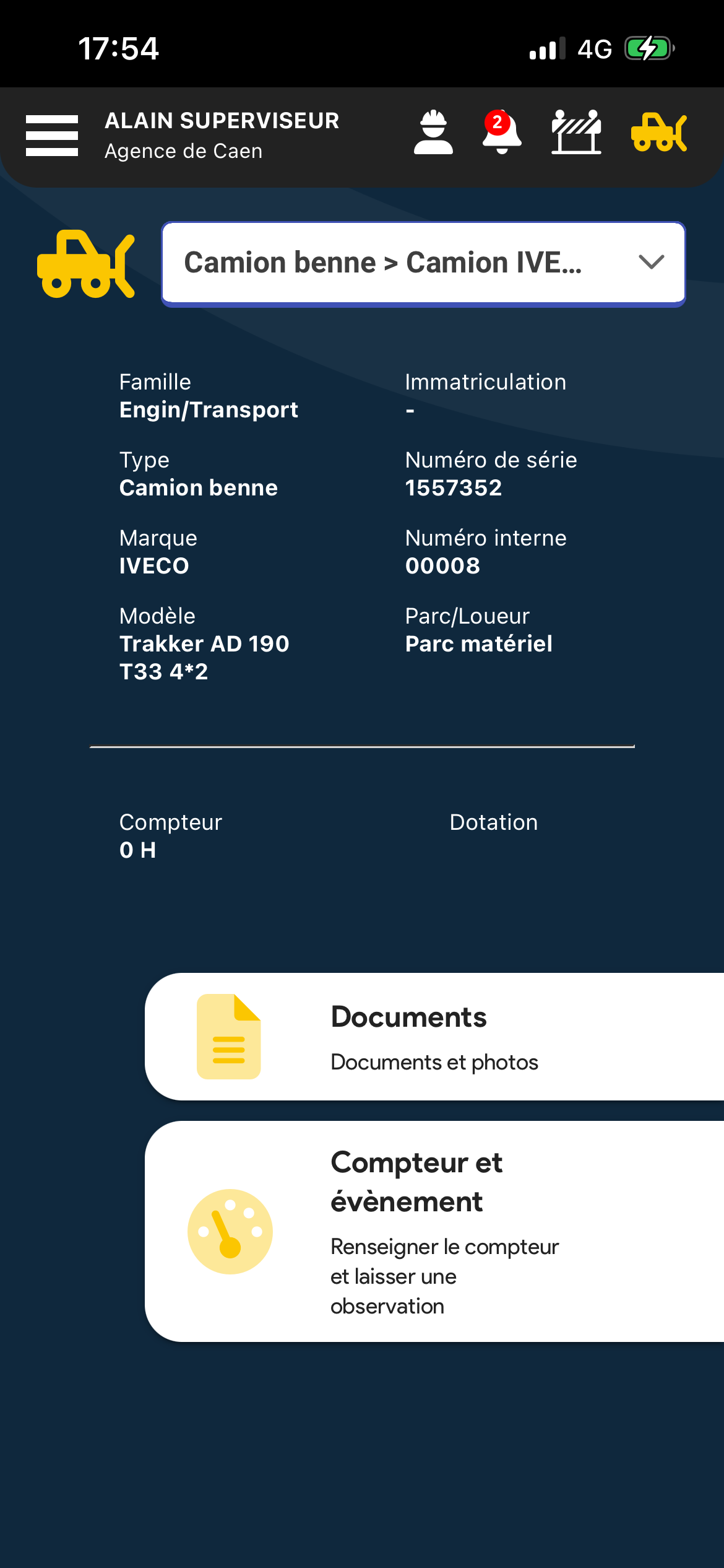 Capture de l'écran GED du matériel