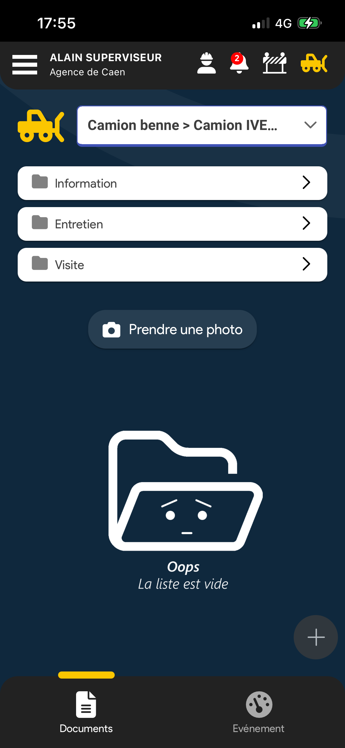 Capture de l'écran  des documents de l'onglet Documents du matériel